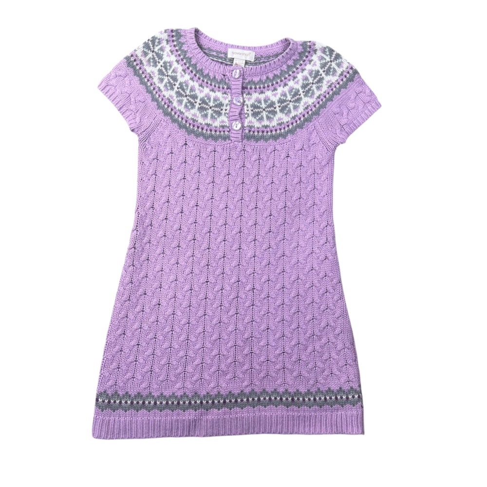 Savannah Girls Lavender Cable Knit Fair Isle Sweater Dress US Size 5/6